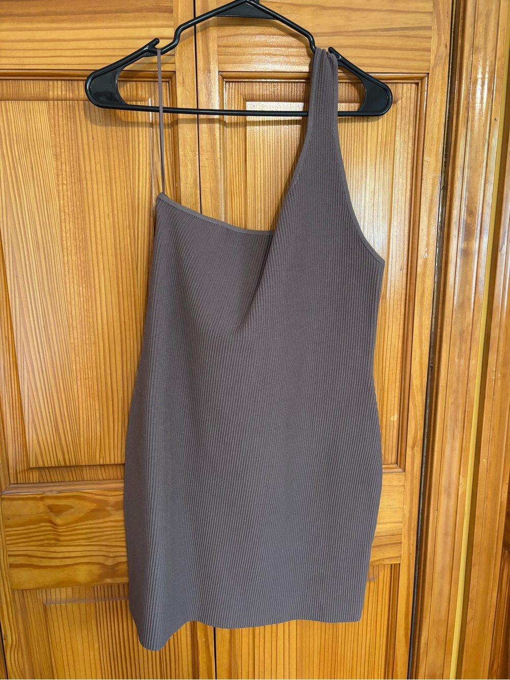Babaton One-Shoulder Ribbed Dress in Deep Taupe - Picture 6 of 6